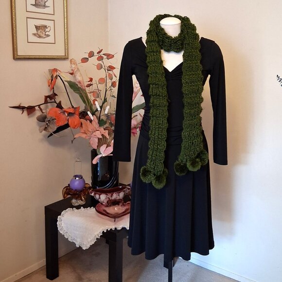 Vintage NEW Buffalo Long Green Cardigan Knit Scarf for Women - Picture 7 of 9